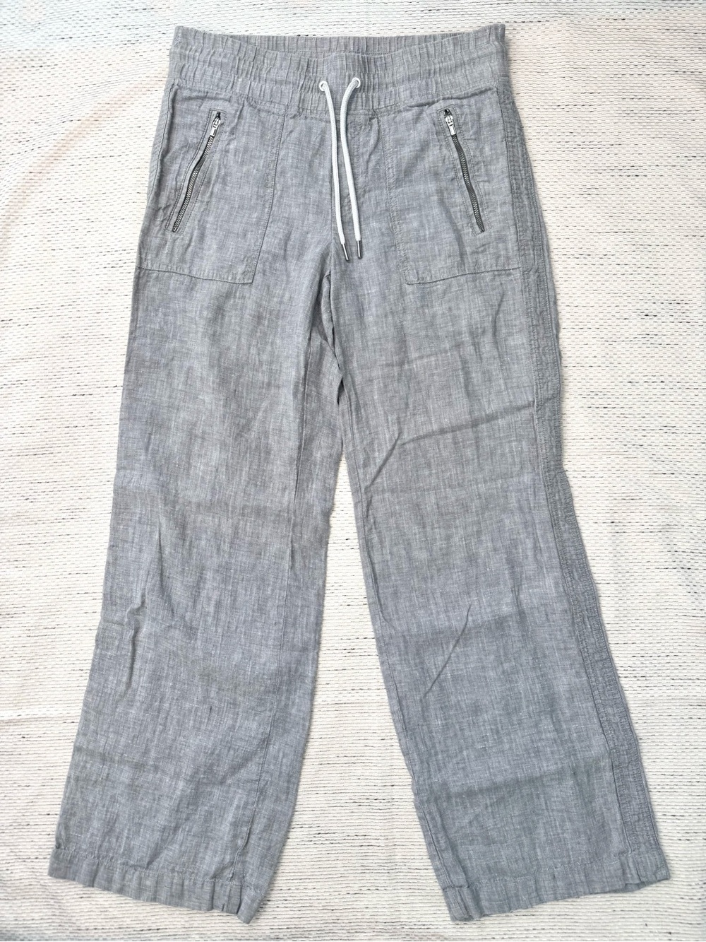 Athleta Cabo Linen Wide Leg Pant Women’s 4 Gray Pockets Boho Vacation Casual